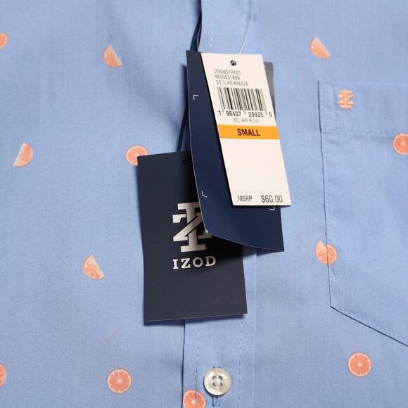 Izod Mens Breeze Orange Print Button Down Shirt Moisture Wicking Blue Size S - Picture 5 of 9